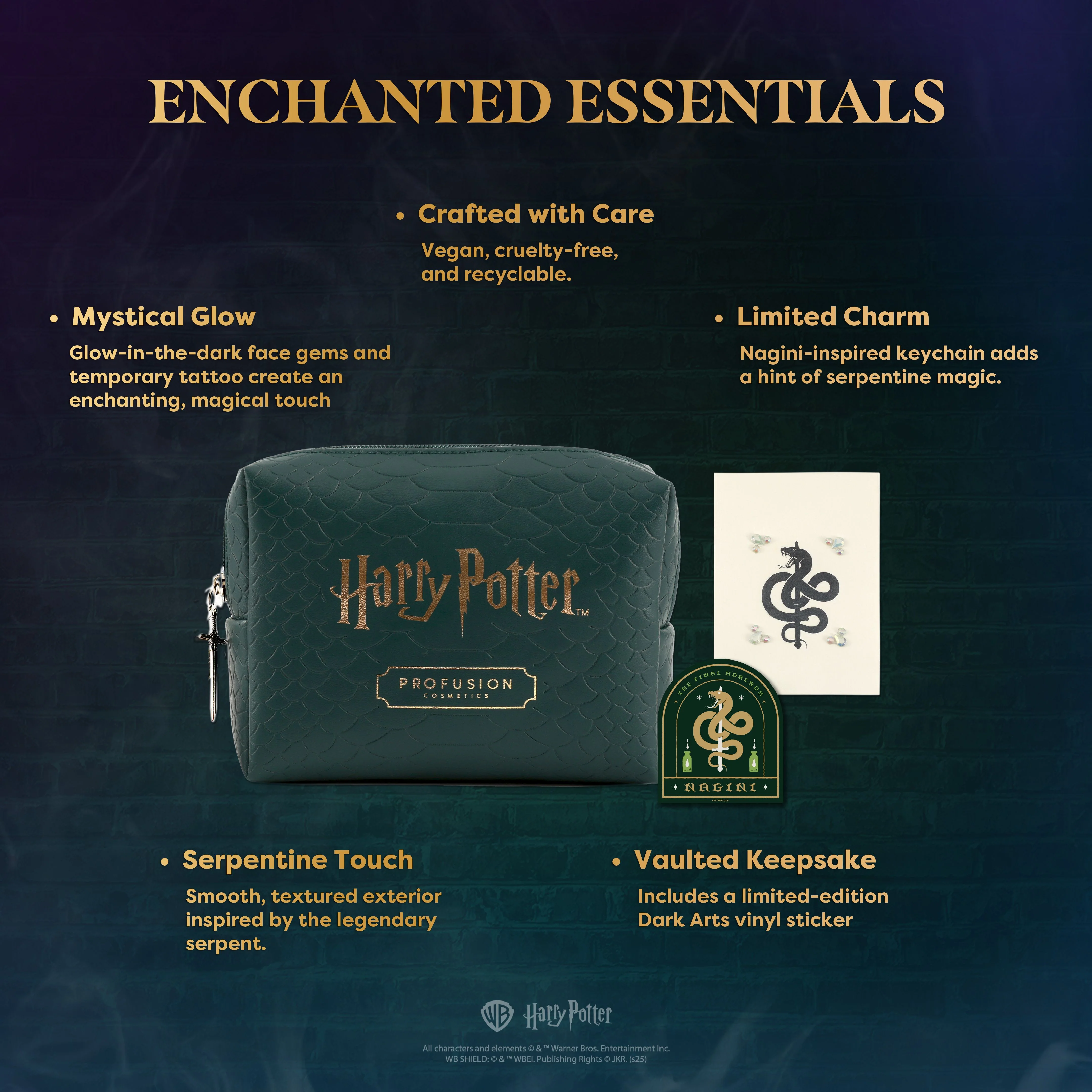 HP Dark Arts | Nagini Cosmetic Bag with Face Gems & Temporary Tattoo - Image 5