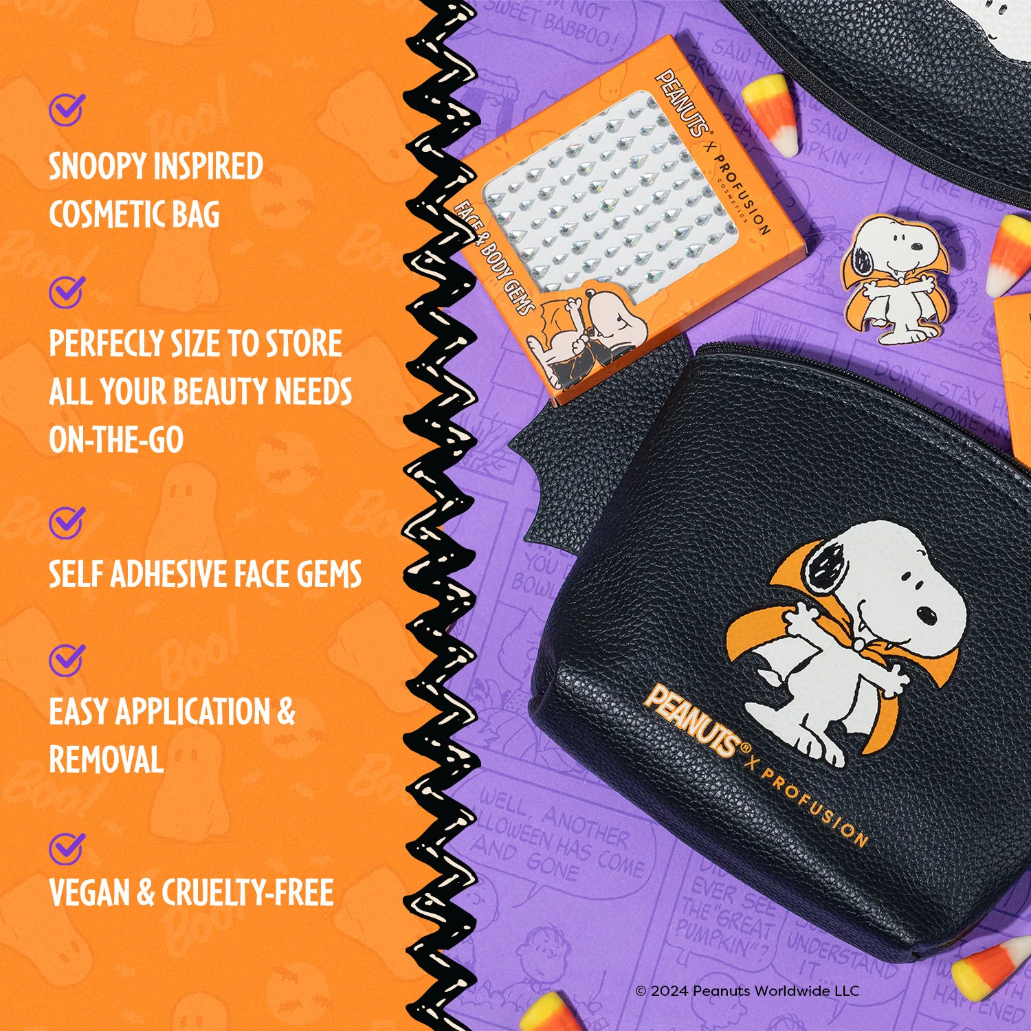 Peanuts Halloween | Count Snoopy Cosmetic Bag Set with Gems - Image 3